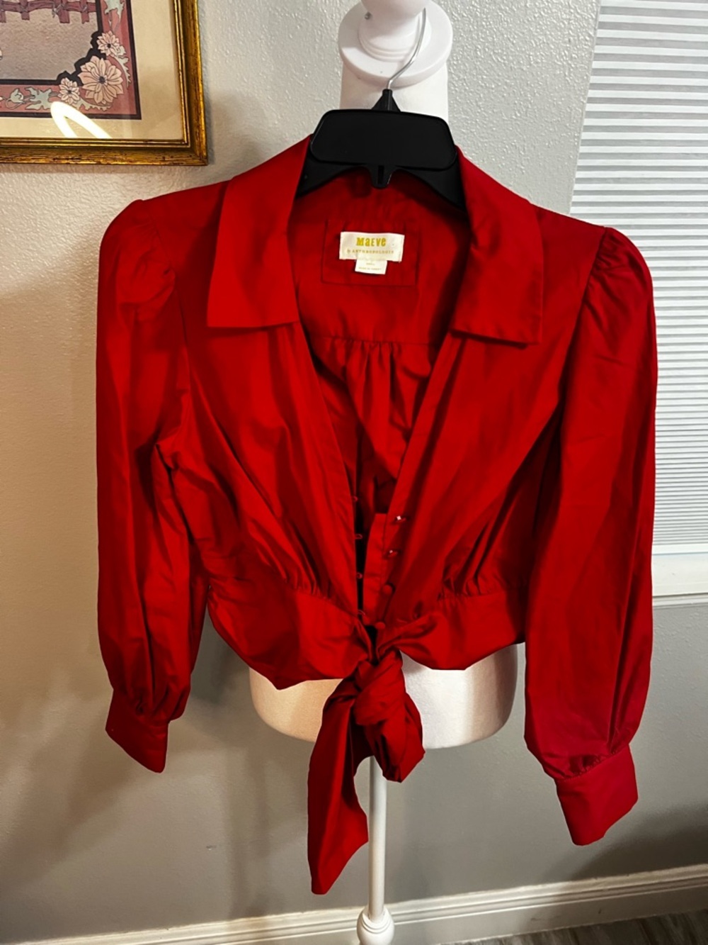 Anthropologie Maeve Poplin Bow-Front
Blouse Small Red - Picture 7 of 13